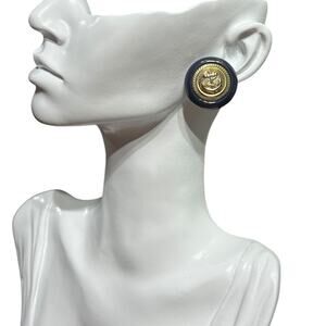 Vintage Nautical Anchor Statement Earrings, Gold and Navy Round Post Earrings